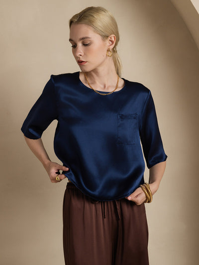 Reyanna™ | Rent Silke Enfärgad Hårärm Dam T-Shirt