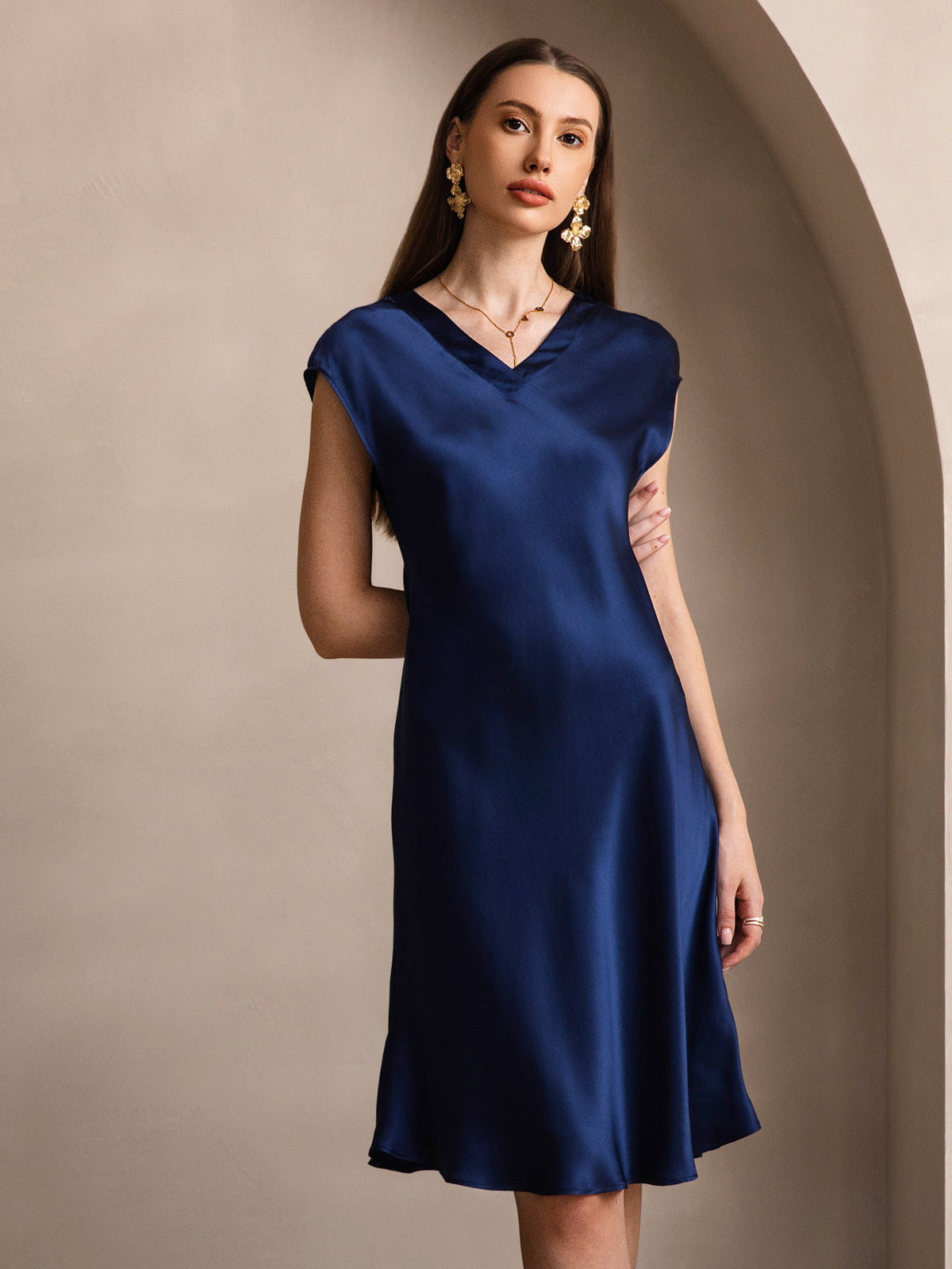 Reyanna™ | Ren Siden Elegant Cap Sleeve Klänning