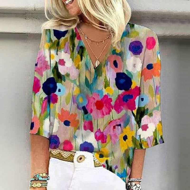 Färgglad Blus Med Blommönster