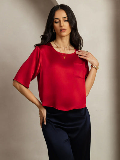 Reyanna™ | Rent Silke Enfärgad Hårärm Dam T-Shirt