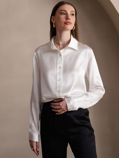 Dam 19 Momme Mulberry Silke Elegant Långärmad Skjorta