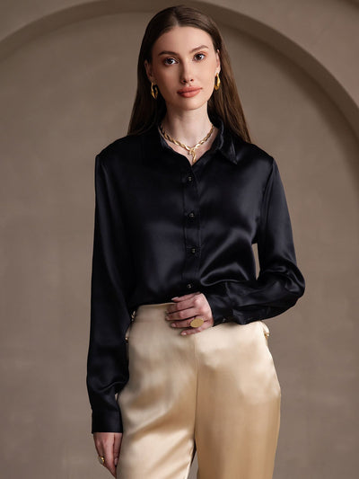 Dam 19 Momme Mulberry Silke Elegant Långärmad Skjorta