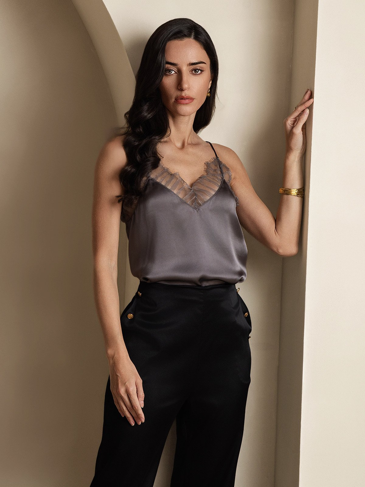 Reyanna™ | Siden Spaghettiband Spets Camisole Top