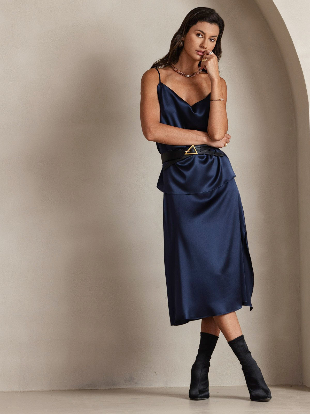 Reyanna™ | Silke Tunna Axelband Draperad Halsringning CamisoleTop