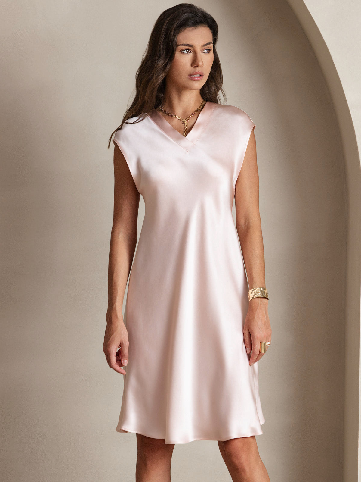 Reyanna™ | Ren Siden Elegant Cap Sleeve Klänning