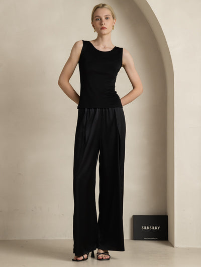 Reyanna™ | Sidenstickad Lounge Rund Halsringning Tank Top