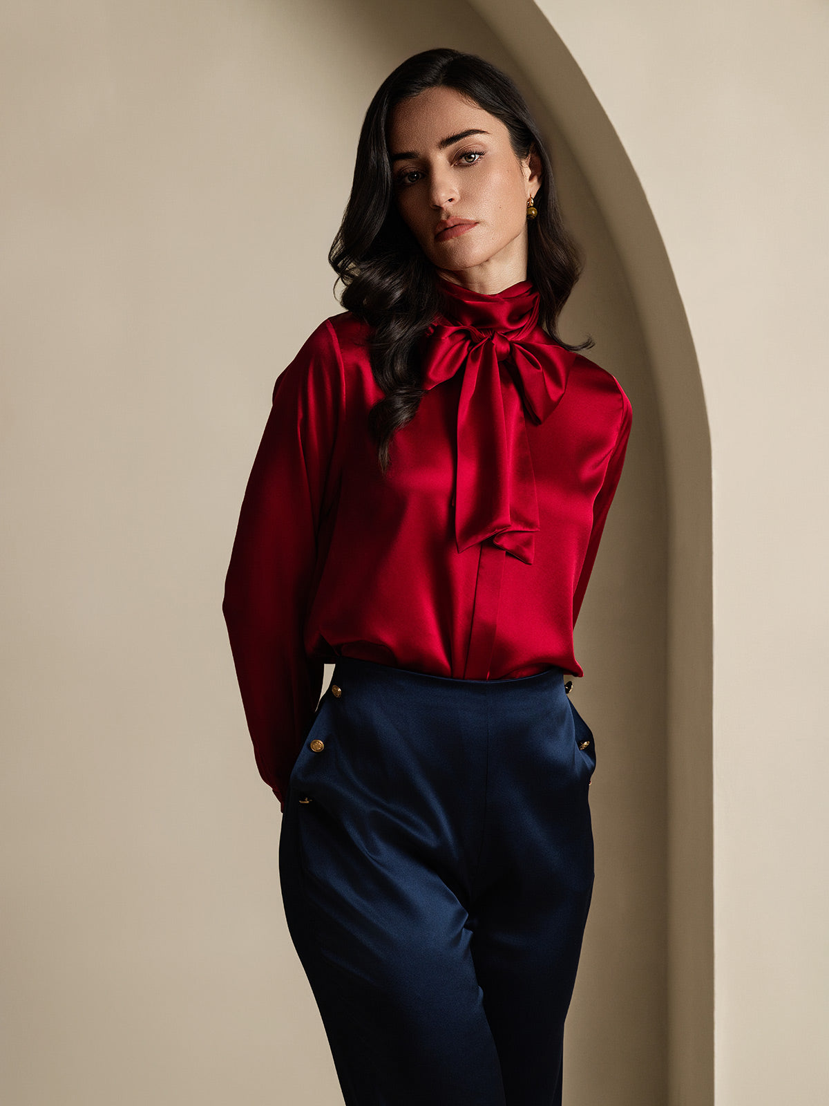 Reyanna™ | Silke Figursydda Knappfickor Kostymbyxor