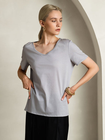 Reyanna™ | Silkeblandning V-ringning Dam T-shirt