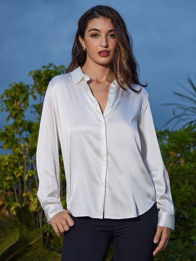 Reyanna™ | Silkesklassisk Militärinspirerad Blus Med Krage