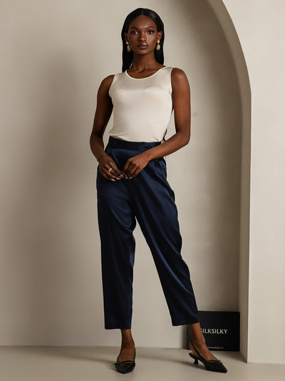 Reyanna™ | Sidenstickad Lounge Rund Halsringning Tank Top