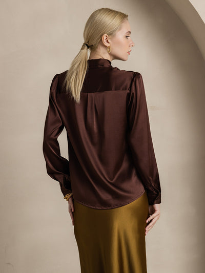 Reyanna™ | Dam 19 Momme Elegant Siden Skjorta med Knytkrage och Långa Ärmar