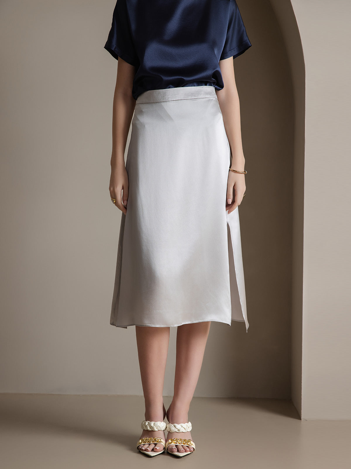 Reyanna™ | Siden Enfärgad Elegant Kjol Med Sprund