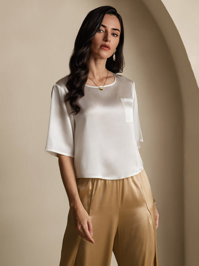 Reyanna™ | Rent Silke Enfärgad Hårärm Dam T-Shirt