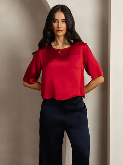 Reyanna™ | Rent Silke Enfärgad Hårärm Dam T-Shirt