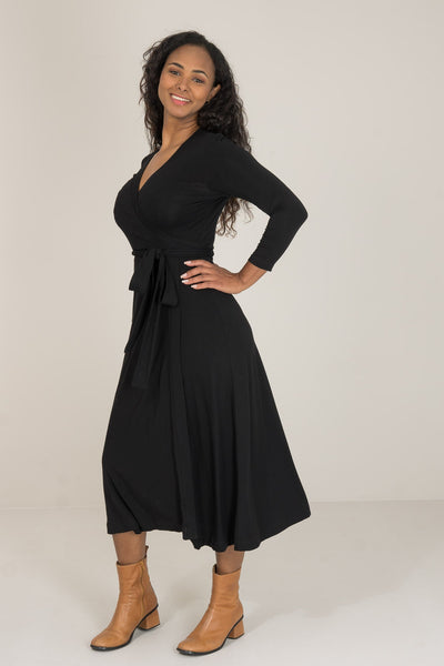 Bestie wrap midi jersey dress - Black