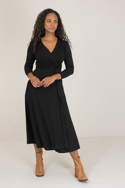 Bestie wrap midi jersey dress - Black