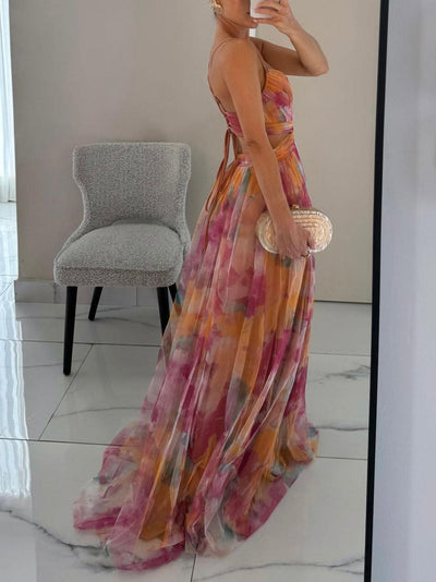 Reyanna™ | Elegant Painted Floral Print V-Neck A-Line Maxi Dress
