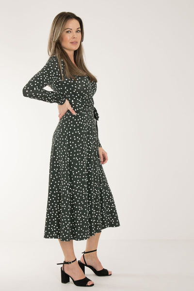 Bestie printed midi wrap jersey dress - Dark green dot