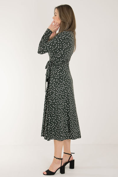 Bestie printed midi wrap jersey dress - Dark green dot