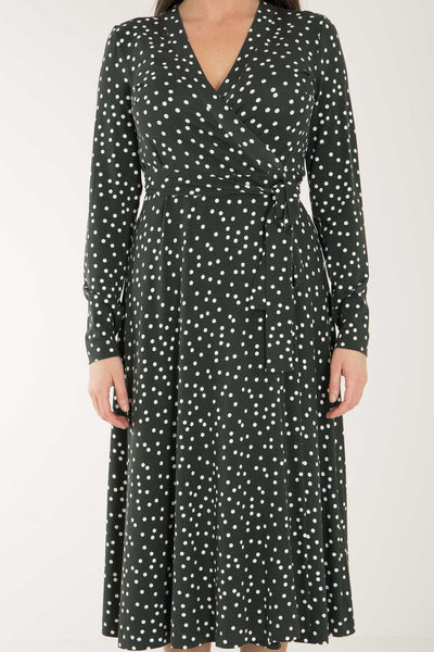 Bestie printed midi wrap jersey dress - Dark green dot