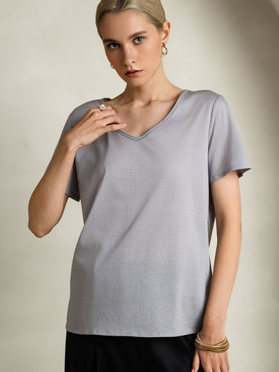Reyanna™ | Silkeblandning V-ringning Dam T-shirt