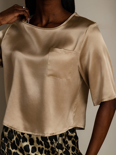 Reyanna™ | Rent Silke Enfärgad Hårärm Dam T-Shirt