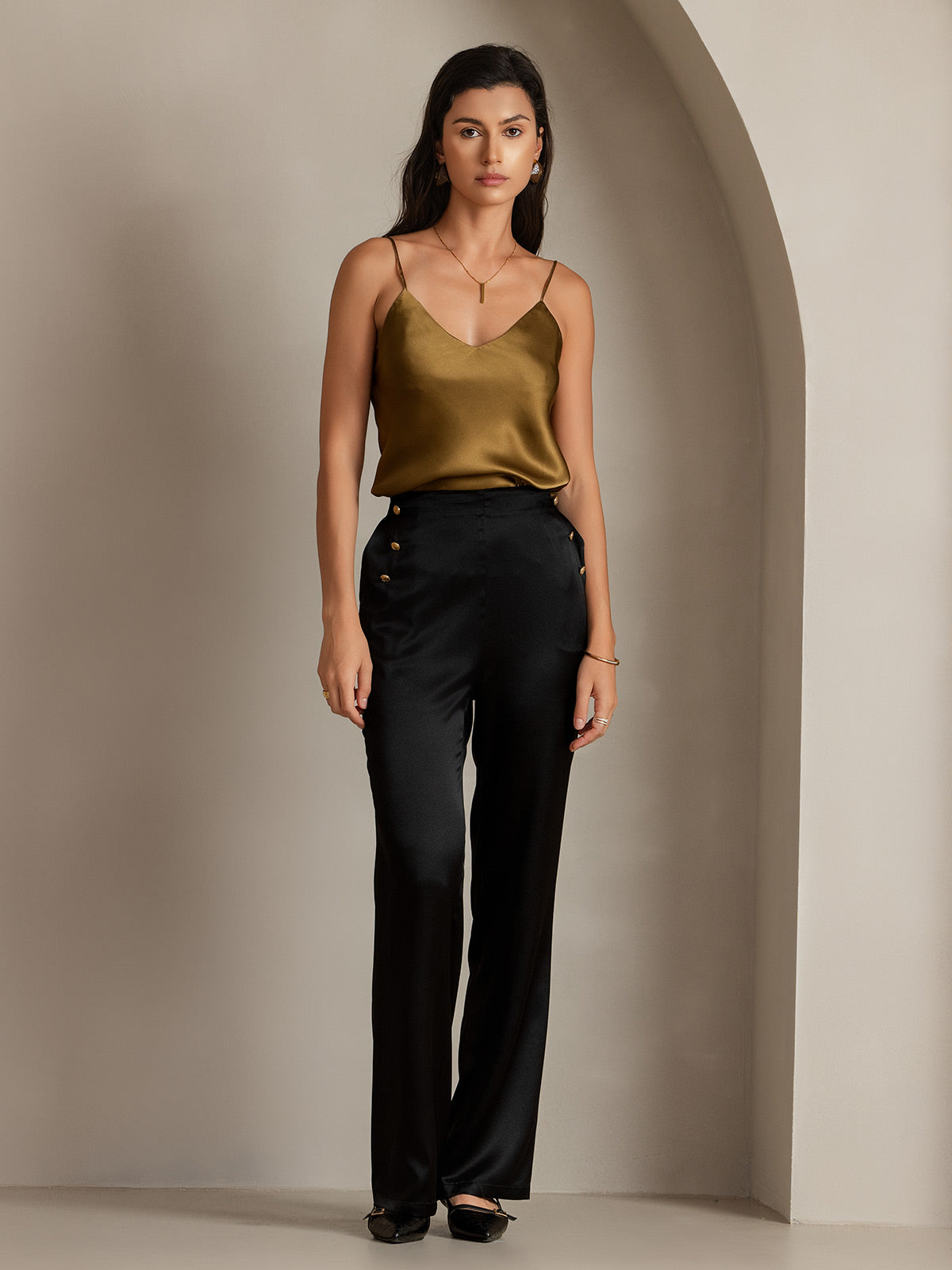 Reyanna™ | Silke Figursydda Knappfickor Kostymbyxor
