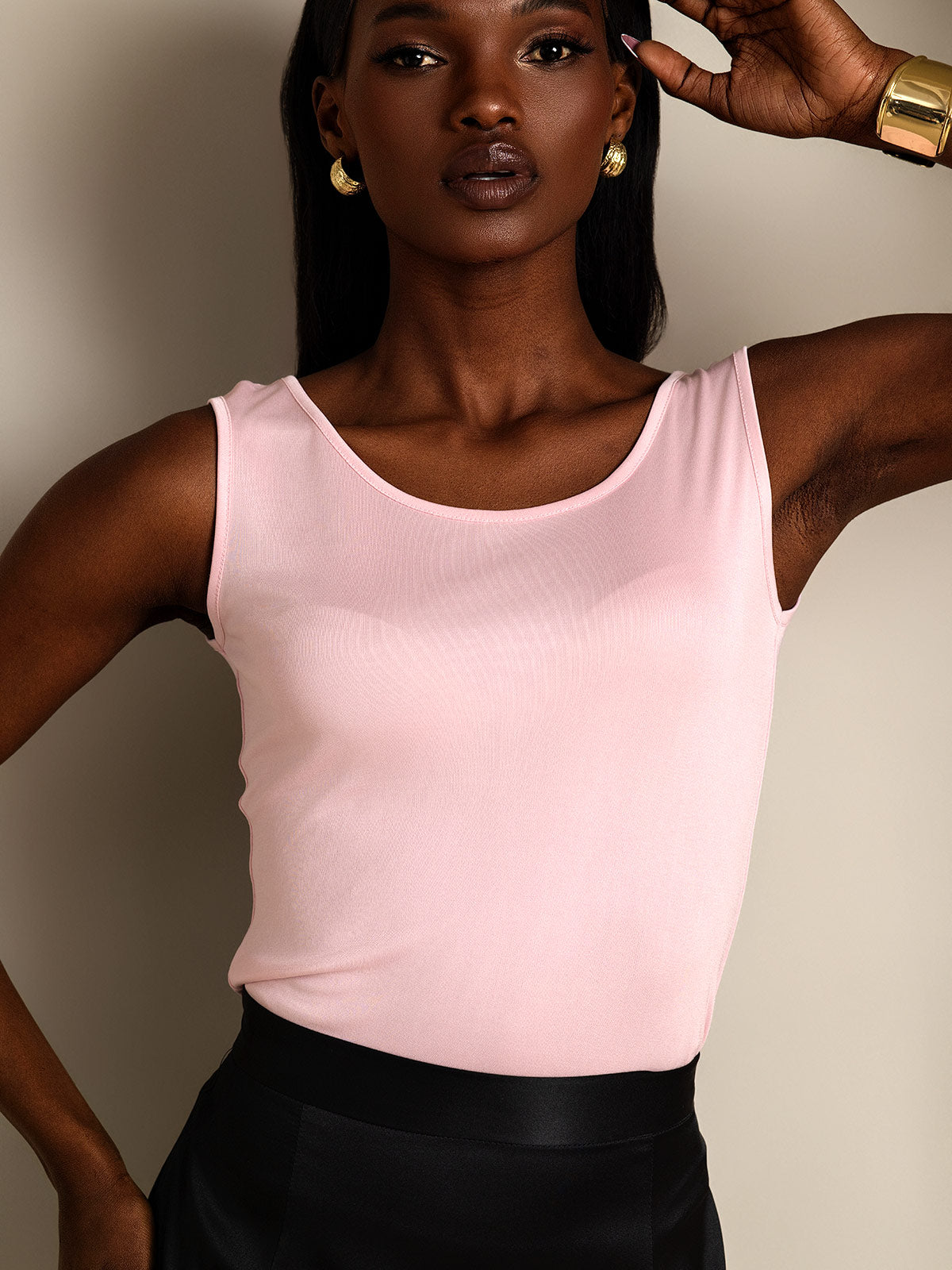 Reyanna™ | Sidenstickad Lounge Rund Halsringning Tank Top