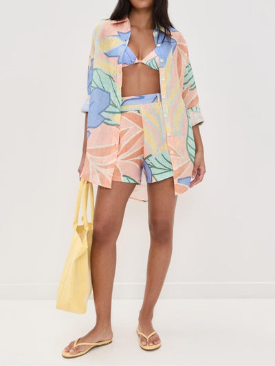 Reyanna™ | Playa Boyfriend Tropical Leaf Printed Short Set