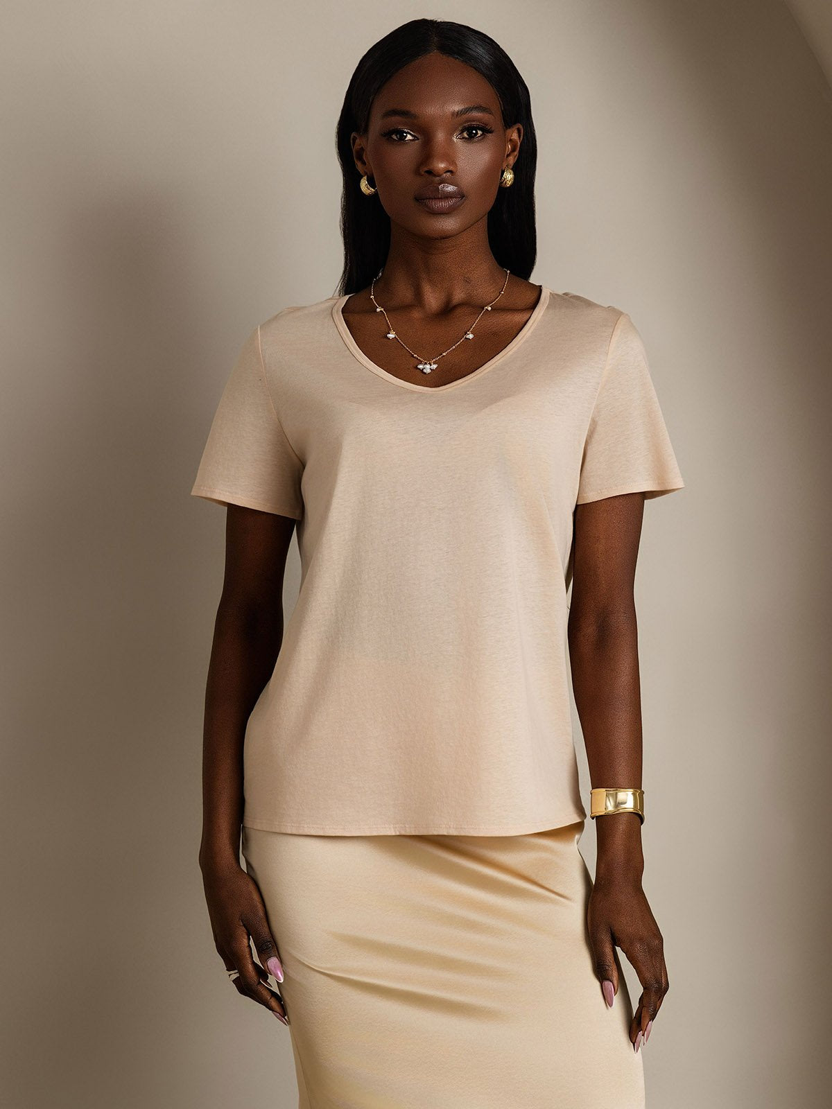 Reyanna™ | Silkeblandning V-ringning Dam T-shirt