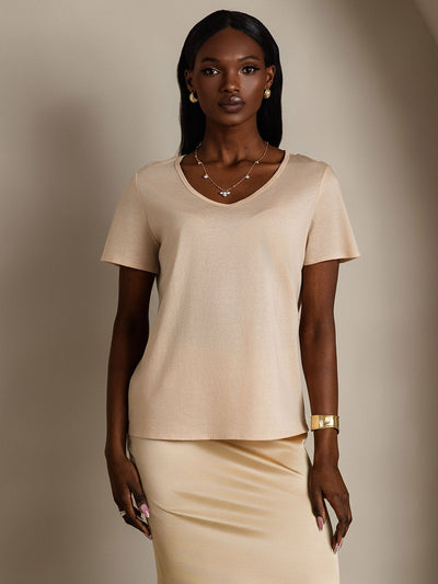 Reyanna™ | Silkeblandning V-ringning Dam T-shirt