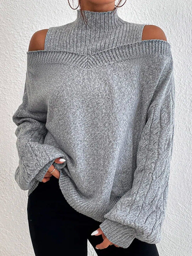 Reyanna™ | High Neck Cutout Off Shoulder Long Sleeve Loose Sweater