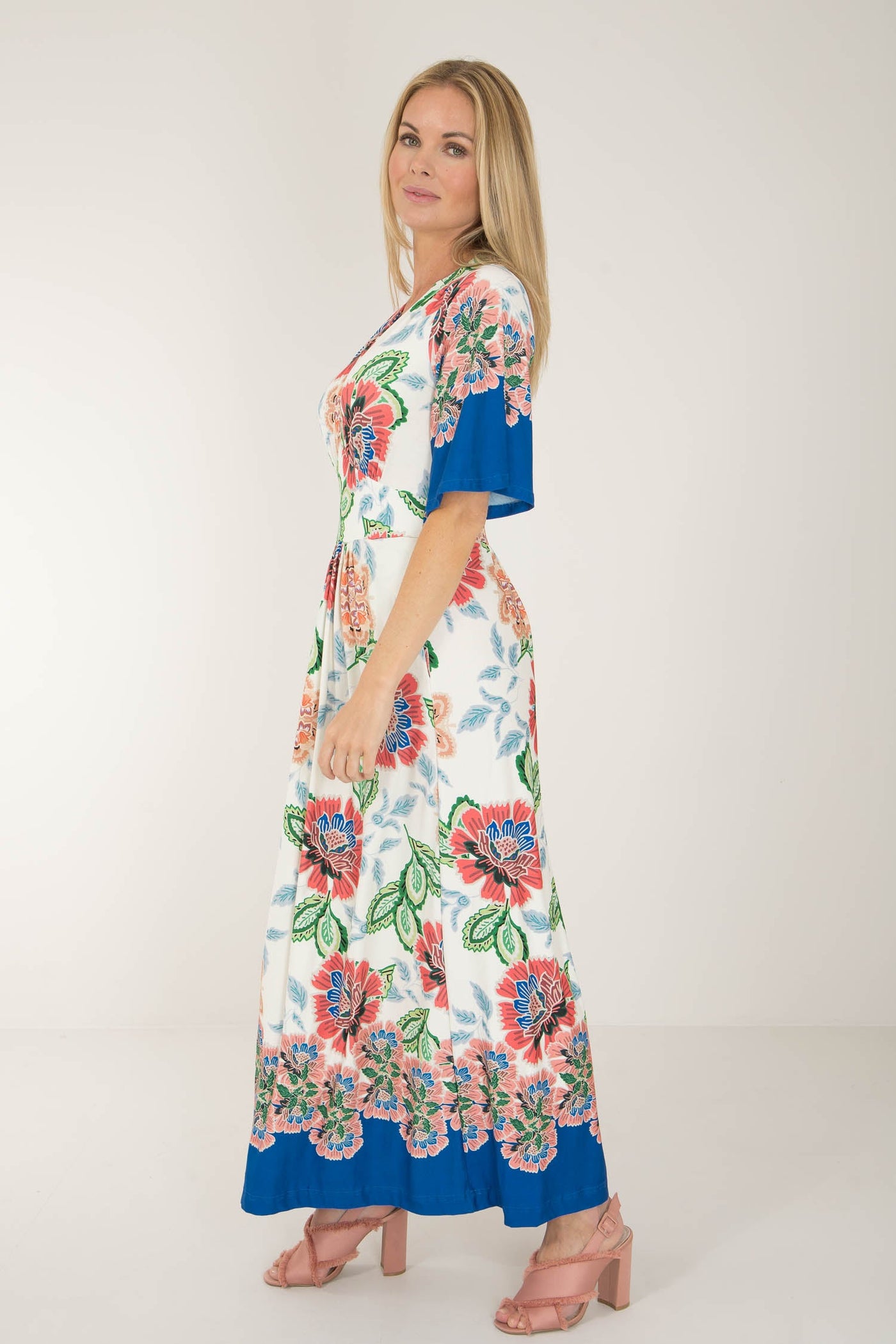 Nina bell sleeve long jersey dress - Blue