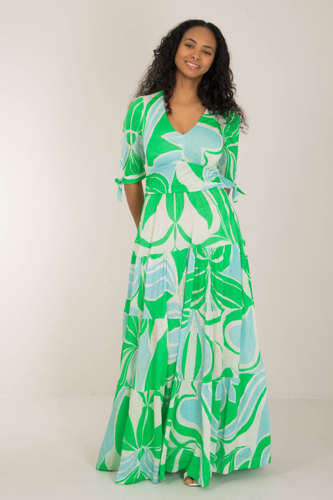 Flowy maxi jersey dress - Green