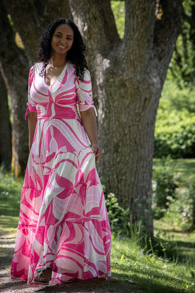 Flowy maxi jersey dress - Pink