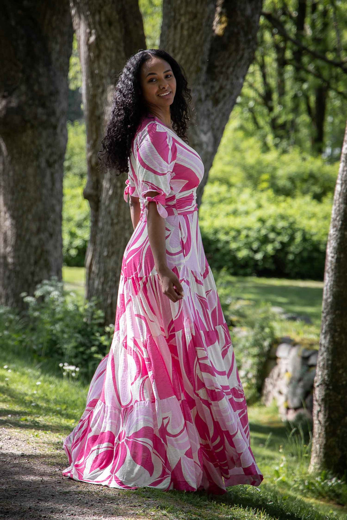 Flowy maxi jersey dress - Pink