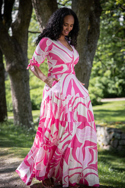 Flowy maxi jersey dress - Pink