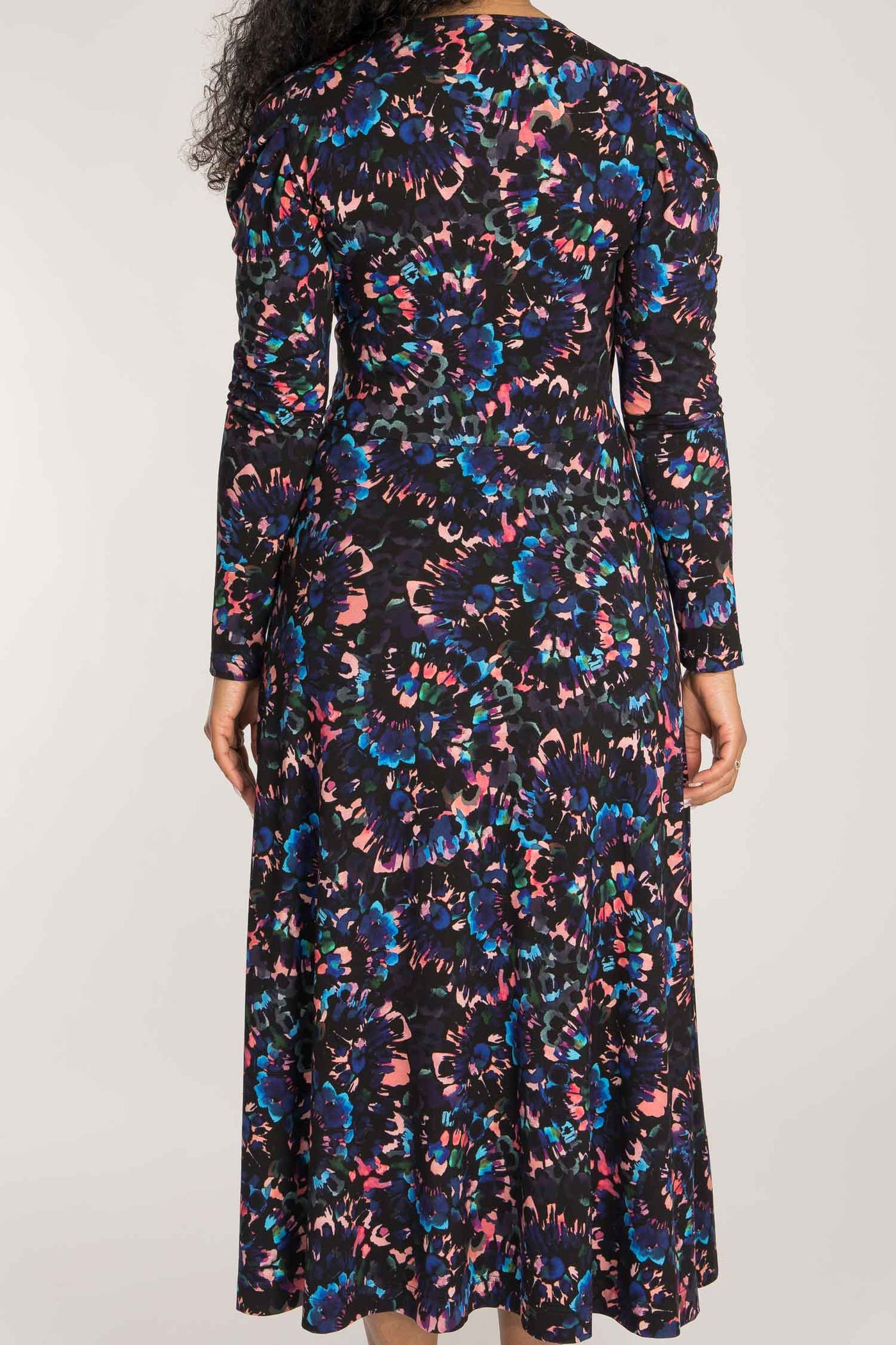 Closed wrap midi jersey dress - Blue-Pink