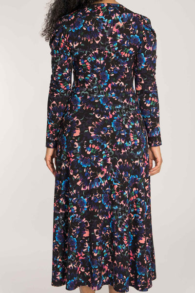 Closed wrap midi jersey dress - Blue-Pink