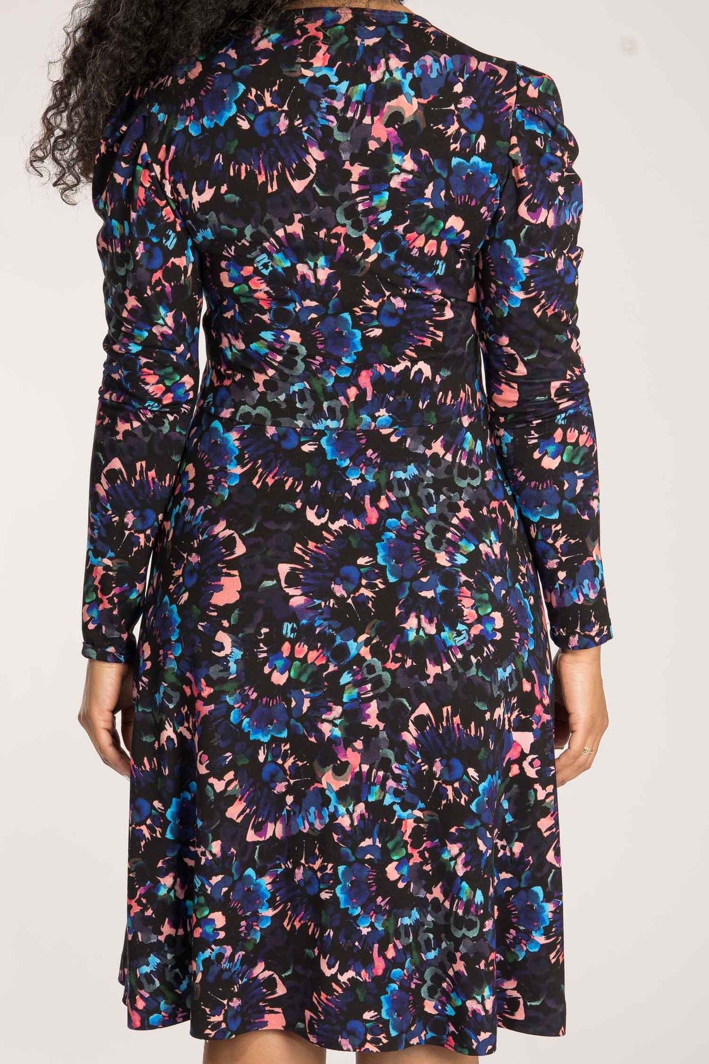 Closed wrap short jersey dress - Blue-Pink