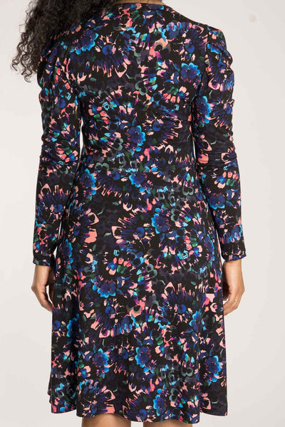 Closed wrap short jersey dress - Blue-Pink