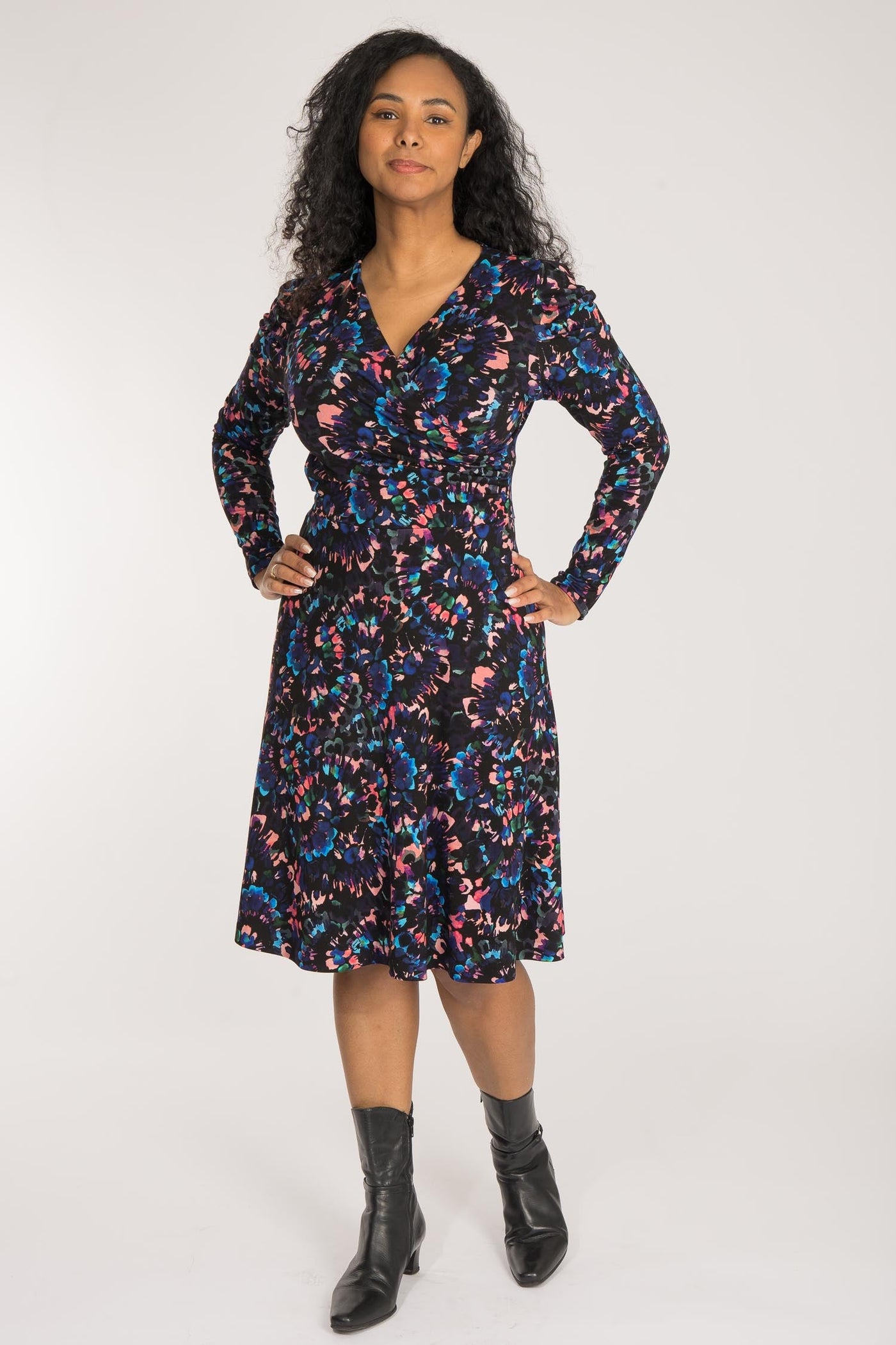 Closed wrap short jersey dress - Blue-Pink