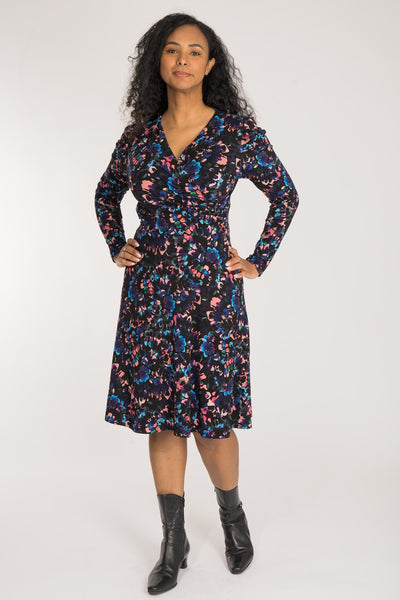 Closed wrap short jersey dress - Blue-Pink