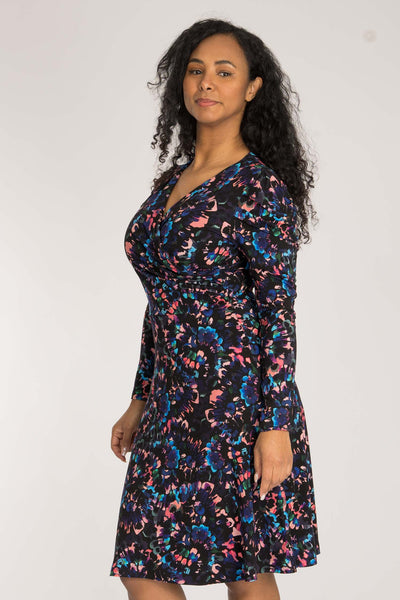 Closed wrap short jersey dress - Blue-Pink