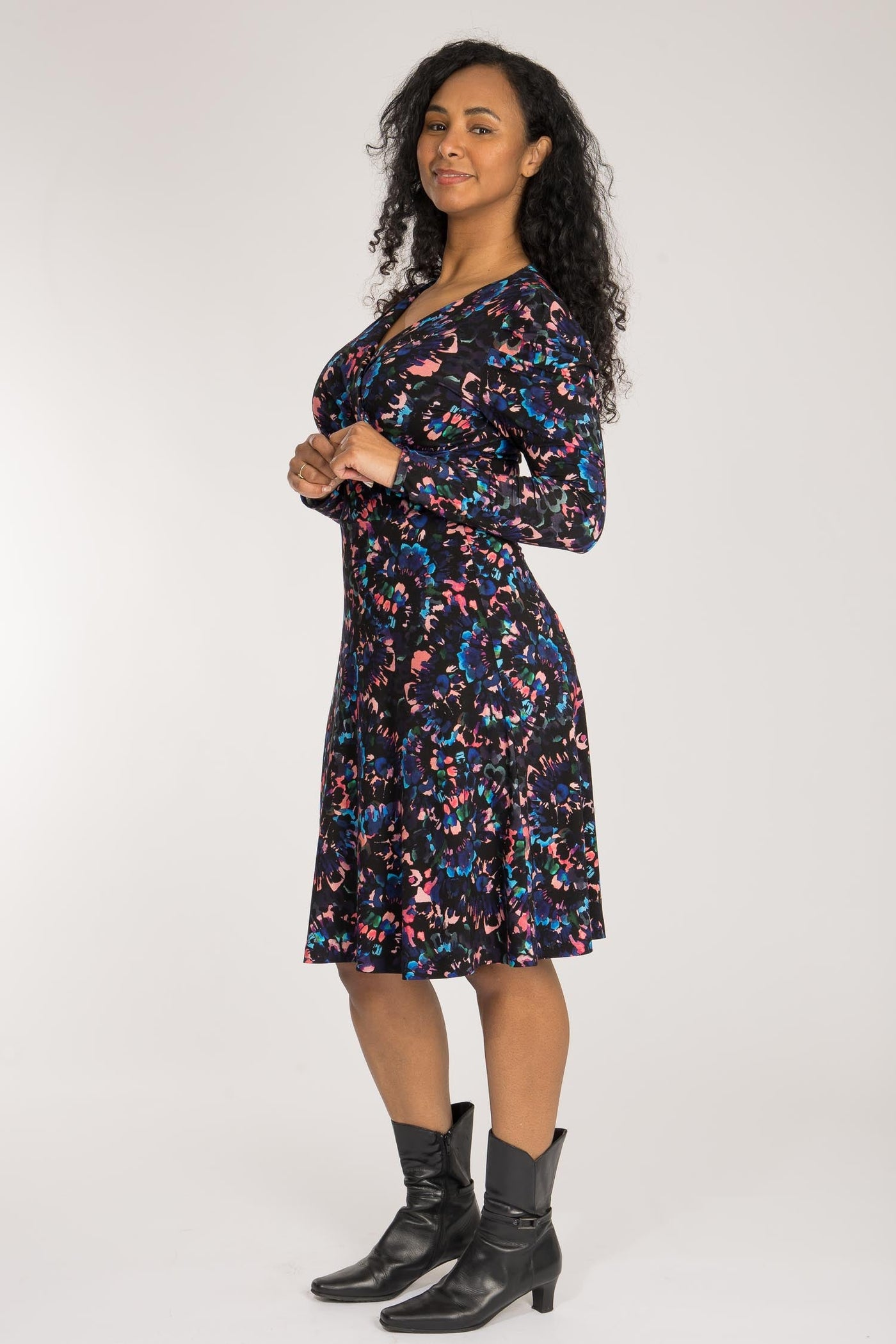Closed wrap short jersey dress - Blue-Pink
