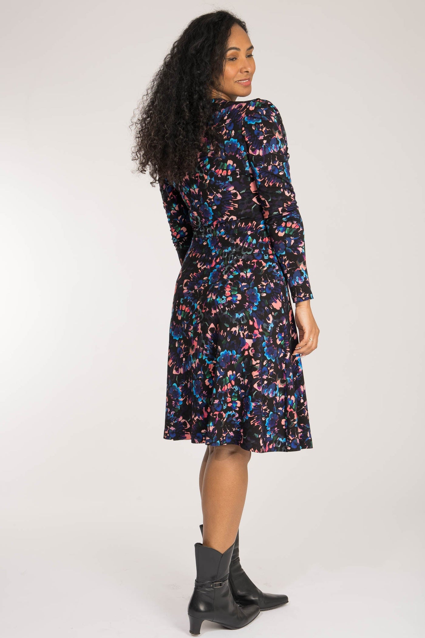 Closed wrap short jersey dress - Blue-Pink