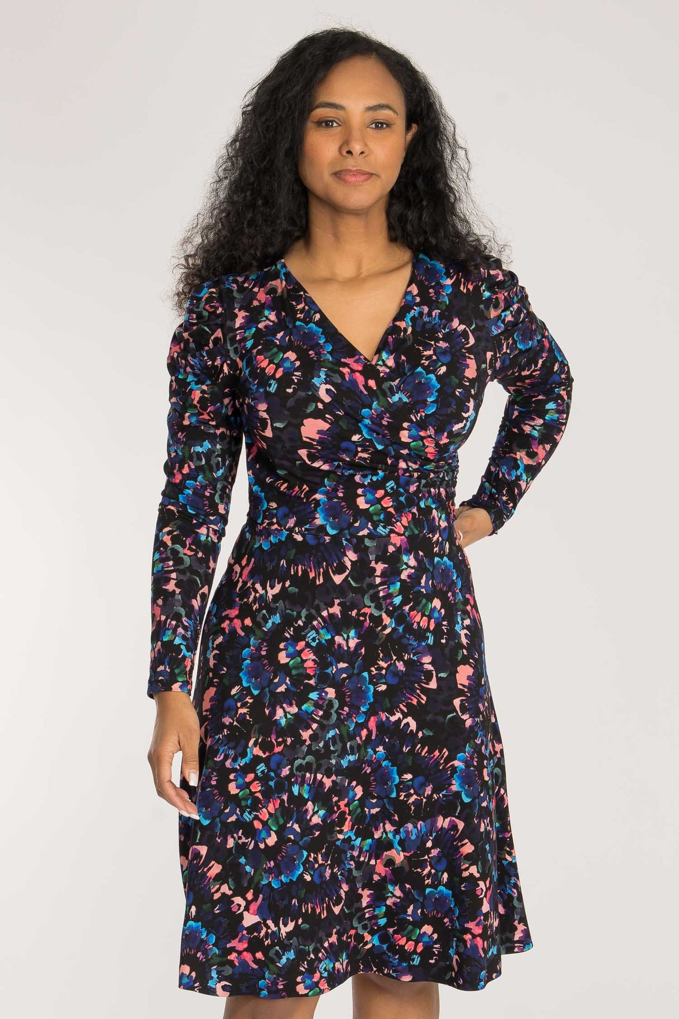Closed wrap short jersey dress - Blue-Pink