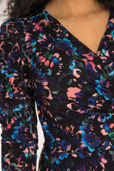 Closed wrap short jersey dress - Blue-Pink