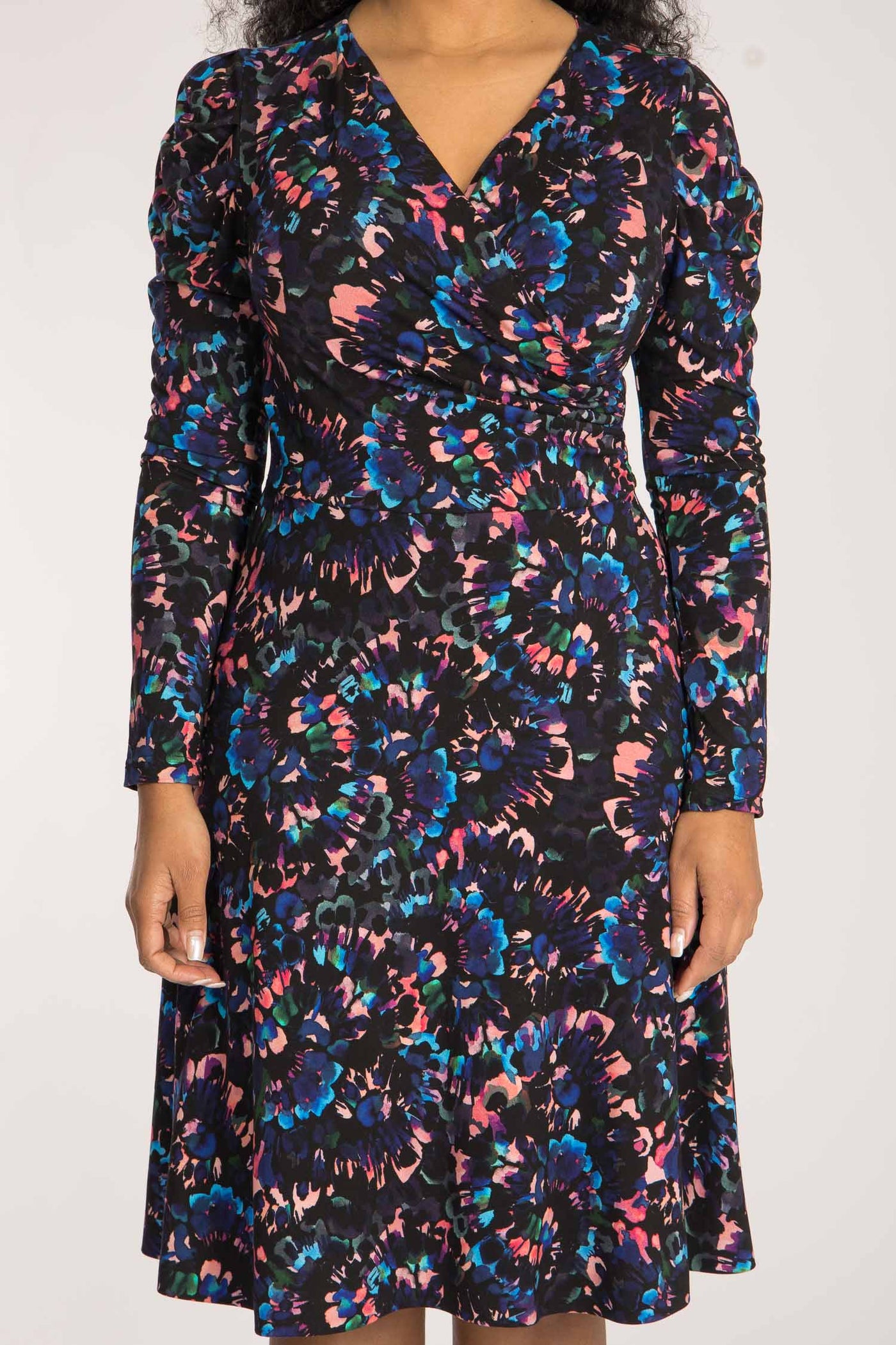 Closed wrap short jersey dress - Blue-Pink