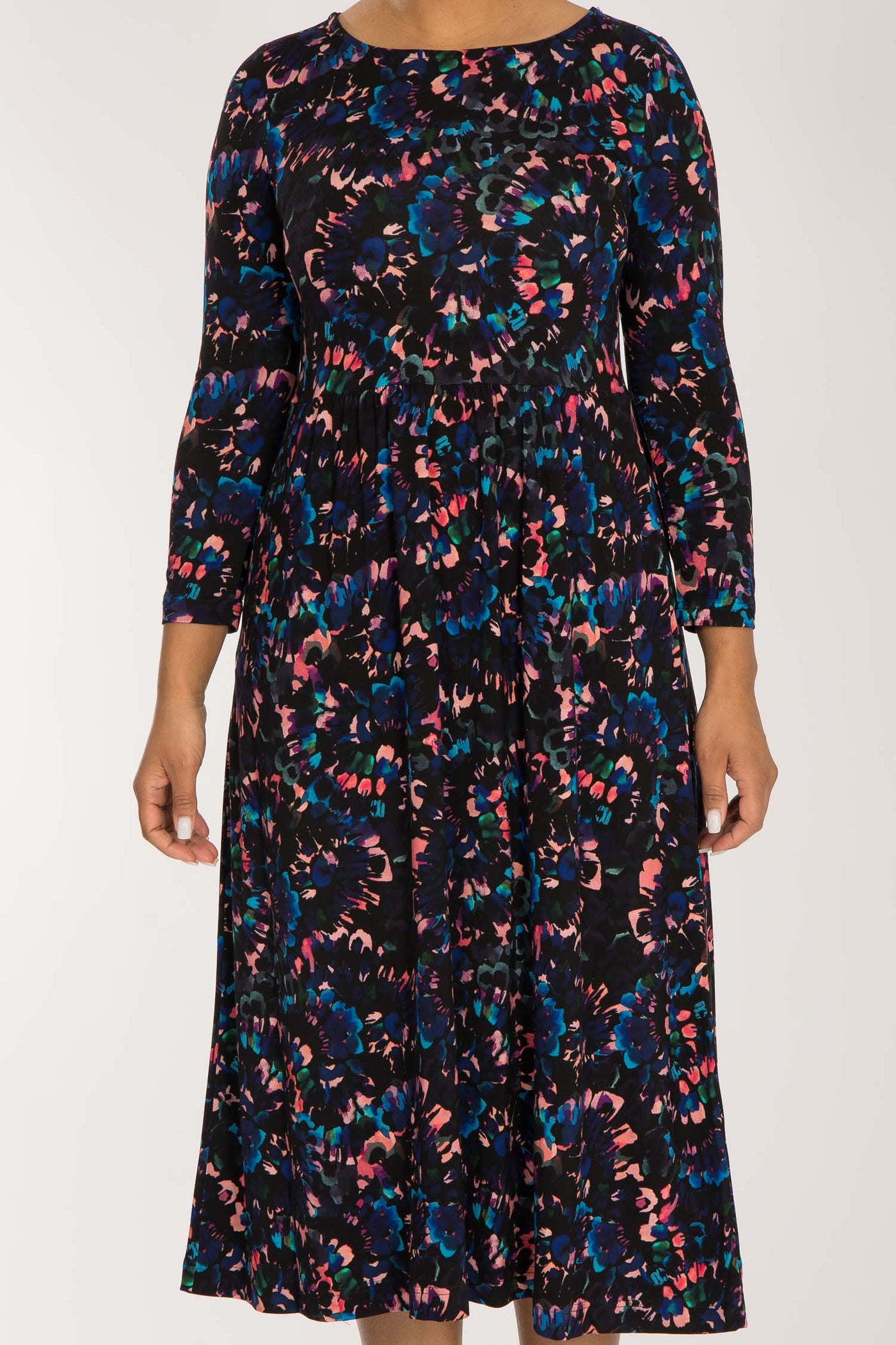 Ideal printed midi jersey dress - Blue-Pink